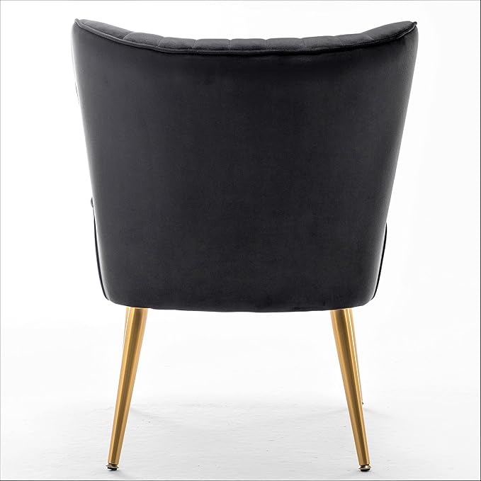 Modern Velvet Accent Chair for Living Room, Bedroom, or Entryway, Stylish and Comfortable Armless Design with Metal Legs, Black