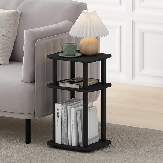 Furinno JUST Side Table, 3-Tier Turn-N-Tube End Table with Open Shelf, Round Curve Corner Night Stand, Bedside Table, Easy Assembly, for Living Room, Bedroom, Americano