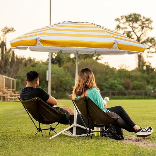 AMMSUN Shade Umbrella, Premium Portable Umbrella with Stand, 6.5ft Lightweight Free Standing Canopy for Sporting Games, Adjustable Instant Sun Protection and Easy to Carry, Stripe Yellow