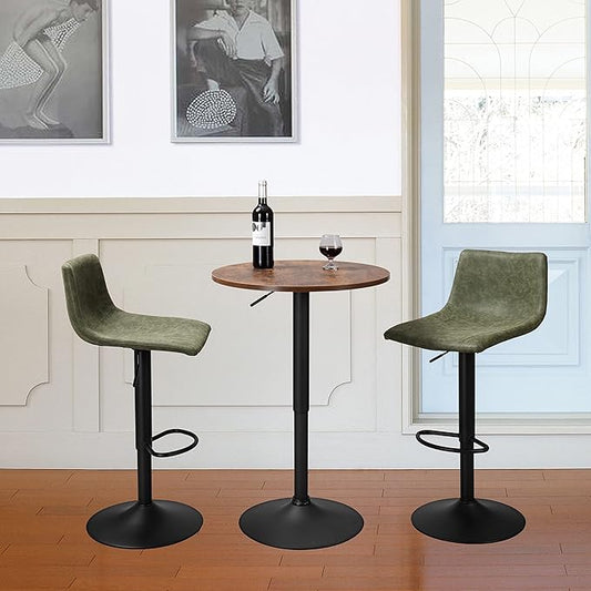 Finnhomy Bar Stools Set of 2 Counter Height, Swivel Barstools with Footrest and L Shape Back, Height Adjustable Modern Bar stools for Kitchen, Vintage Leather, Retro Green