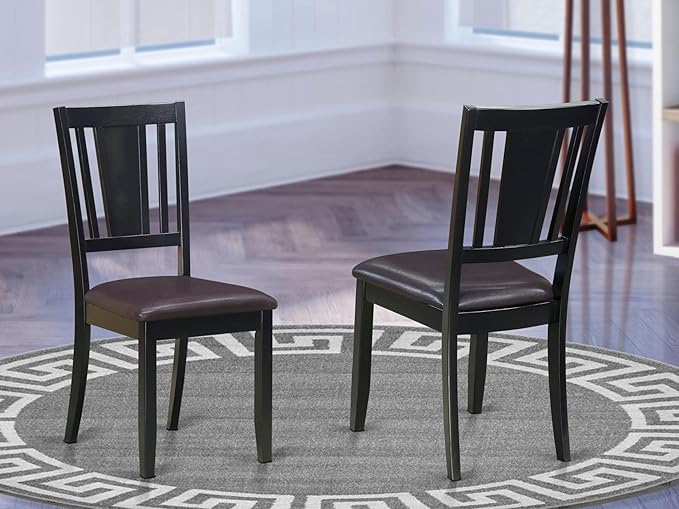 East West Furniture DUC-BLK-LC Dudley Dining Chairs - Faux Leather Upholstered Wood Chairs, Set of 2, Black