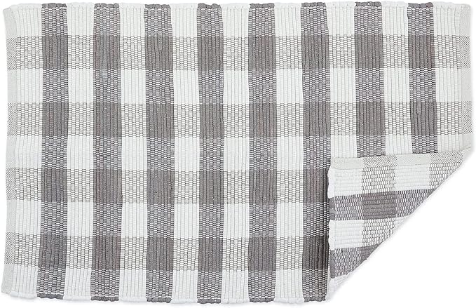 DII Buffalo Check Rug Collection, Hand Dyed Reversible Chindi Rug, 26x40, Gray