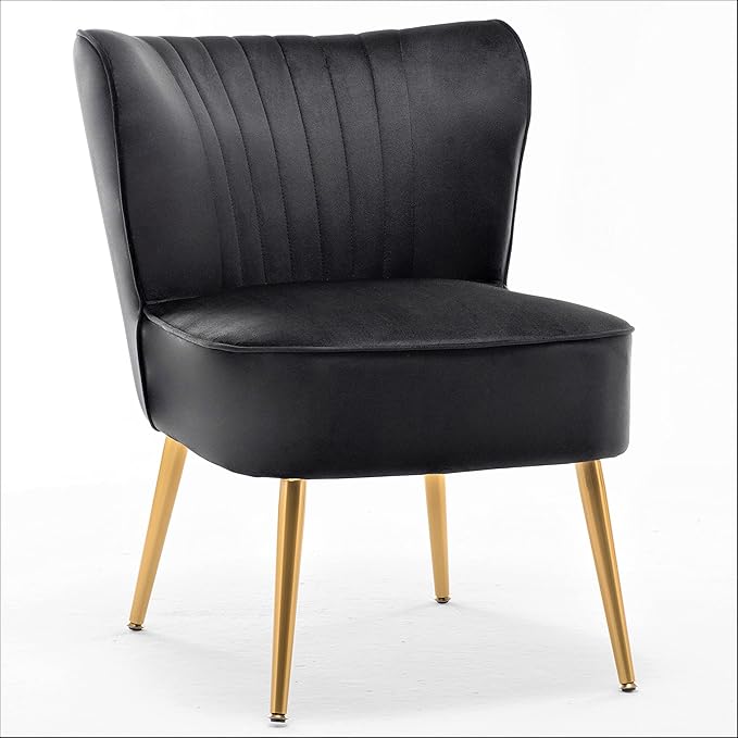 Modern Velvet Accent Chair for Living Room, Bedroom, or Entryway, Stylish and Comfortable Armless Design with Metal Legs, Black