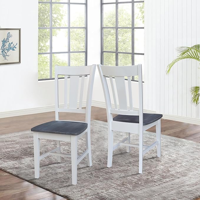 IC INTERNATIONAL CONCEPTS 36 in Round Wood Pedestal Dining Table with 4 Chairs in White and Heather Gray