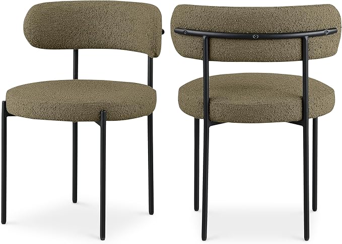 Meridian Furniture Beacon Olive Green Boucle Fabric Dining Chair (Set of 2)