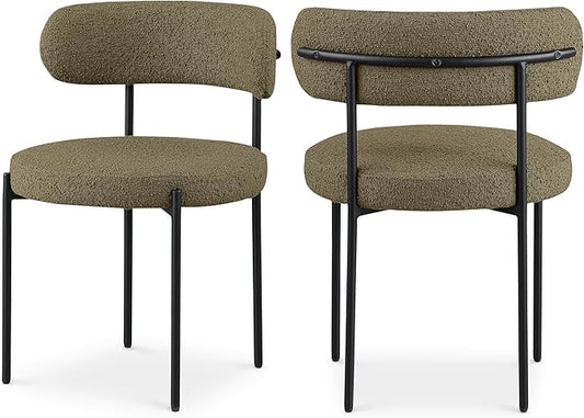 Meridian Furniture Beacon Olive Green Boucle Fabric Dining Chair (Set of 2)