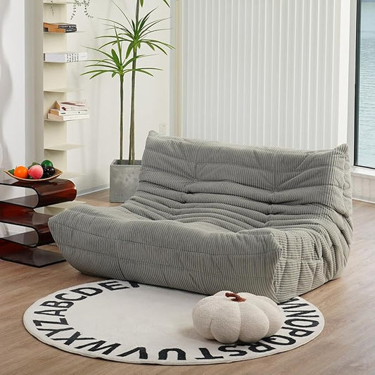 N&V Fireside Loveseat, Mid Century Armless Twin Size Floor Sofa, Soft Premium Corduroy Floor Lounge Chair, Foam Sofa Accent Chair for Living Room Bedroom and Office, Harbour Grey