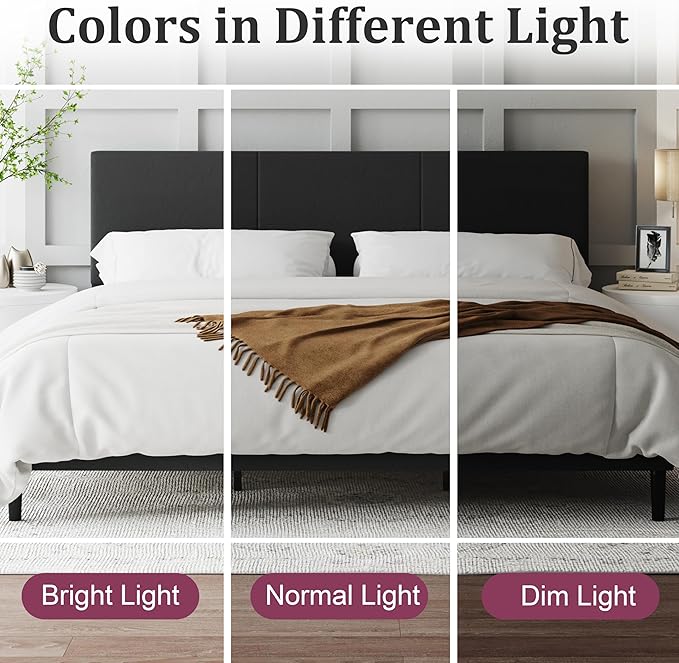 Queen Size Bed Frame with Upholstered Headboard, Sturdy Wood Slats, No Box Spring Required, Silent, Easy Assembly, Black