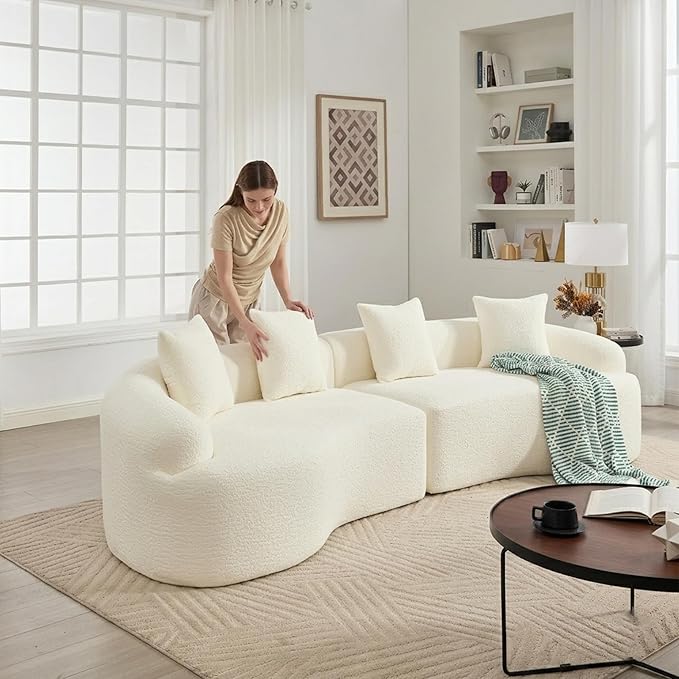 110" Oversized Cloud Sectional Sofa Modern Curved Boneless Couches for Living Room, 4-Seater Extra Deep Seat Foam Floor Compressed Couch w/Tight Backrest and 4 Pillows,Chenille Sofa & Couches | Breathable material, Non-slip, No Assembly Required