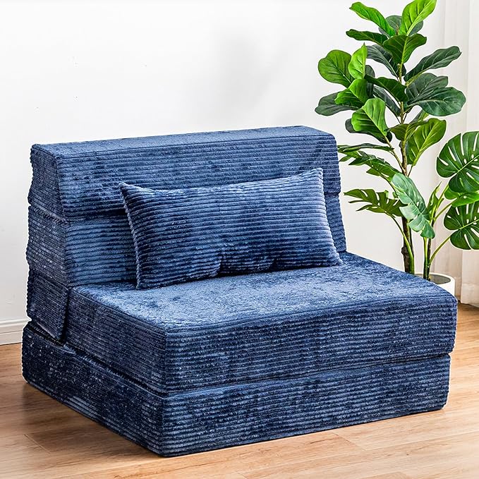 Cvortll Folding Sofa Bed, Convertible Sleeper Chair with Pillow, High Density Memory Foam Fold Out Couch, Foldable Mattress Futon Sofa for Living Room/Dorm/Guest Use/Apartment/Home Office