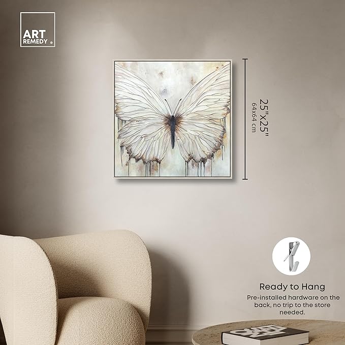 Art Remedy Neutral Beauty Chic Farmhouse Canvas Wall Art, Silver Floater Frame, 24"x24"