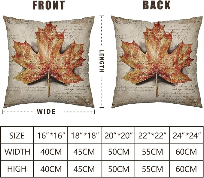 Fall Decorative Pillow Covers 20x20 Set of 2 Vintage Fall Burnt Orange Pumpkin Maple Leaf Throw Pillows Rustic Farmhouse Autumn Thanksgiving Outdoor Cushion Case for Couch Sofa