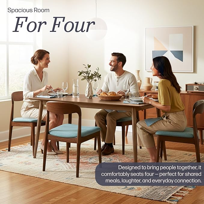 Alaterre Furniture Calais Dining – Mid Century Modern 59-Inch Rectangular Dining Table for 4 – Solid Wood Kitchen and Dining Room Table with Minimalist Design (Pecan Finish)