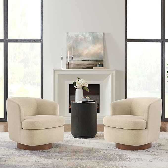 Swivel Accent Chair Modern Round Barrel Armchair with Upholstered Faux Leather for Living Room Bedroom Waitingroom,1 Box, Oatmeal