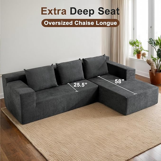 Nigoone 103" Boneless Sectional Couch with Right Chaise, Modular L Shaped Couches for Living Room, Large Gray Minimalist Modern Deep Seat Floor Sofa, No Assembly