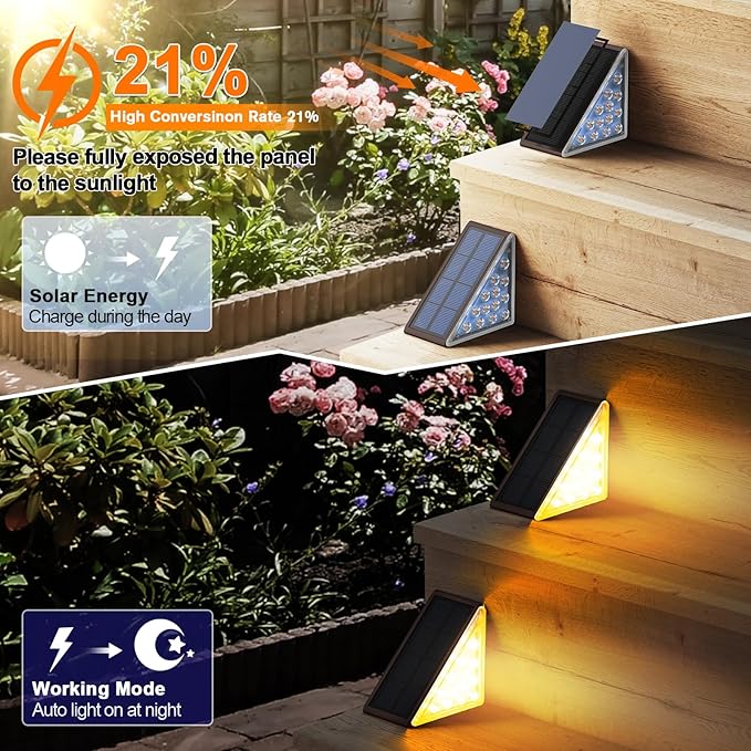 Solar Step Lights for Outside Waterproof IP67, Outdoor Stair Light 6 Pack, Solar Stair Lights Outdoor LED Outdoor Step Lights Decor for Deck, Front Step, Patio, Garden