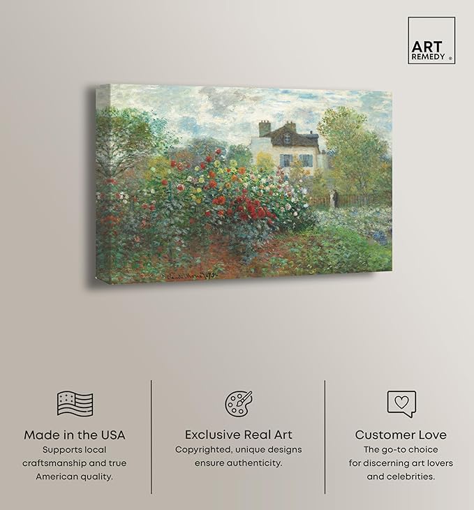 Art Remedy Monet-Garden With Dahlias Impressionism Classic Landscape Paintings Canvas Wall Art, Gallery Wrapped, 30"x45"