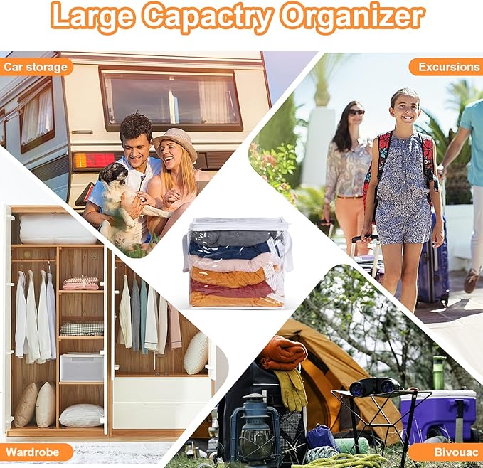Wholelovein 6 PCS Clear Plastic Organizers 12''x12''x12'' Blanket Storage Bags with Zipper Storage Cube Tote with Reinforced Handles for Clothes Moving Supplies Linens Shoes Closet Toys Organizers