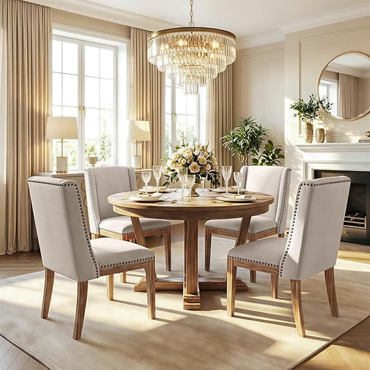 Dining Chair Set of 4, Upholstered Fabric Kitchen Side Chairs with Solid Wood Legs, Comfortable Seating for Kitchen, Dining Room & Restaurant, Camel