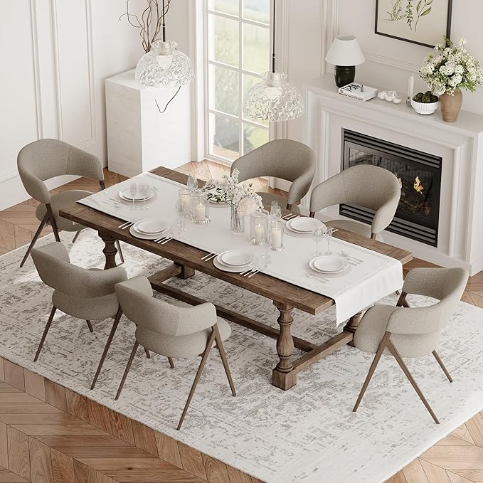COLAMY Dining Chairs Set of 6, Modern Fabric Upholstered Dining Room Kitchen Side Chairs with Iron Legs, Open Back and Padded Seat, for Living Room/Restaurant/Cafe, Taupe
