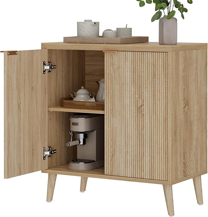 Buffet Cabinet with Storage, Modern Fluted Accent Sideboard with Doors & Adjustable Shelves, Buffet Table Entryway Cabinets for Living Room, Kitchen, Dining Room, Hallway, Natural