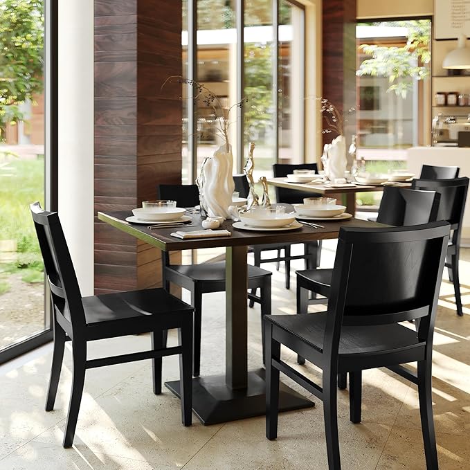 Flash Furniture Naples Commercial Solid Wood Dining Chair, Curved Backrest, Sturdy Mortise and Tenon Construction, Set of 2, Black