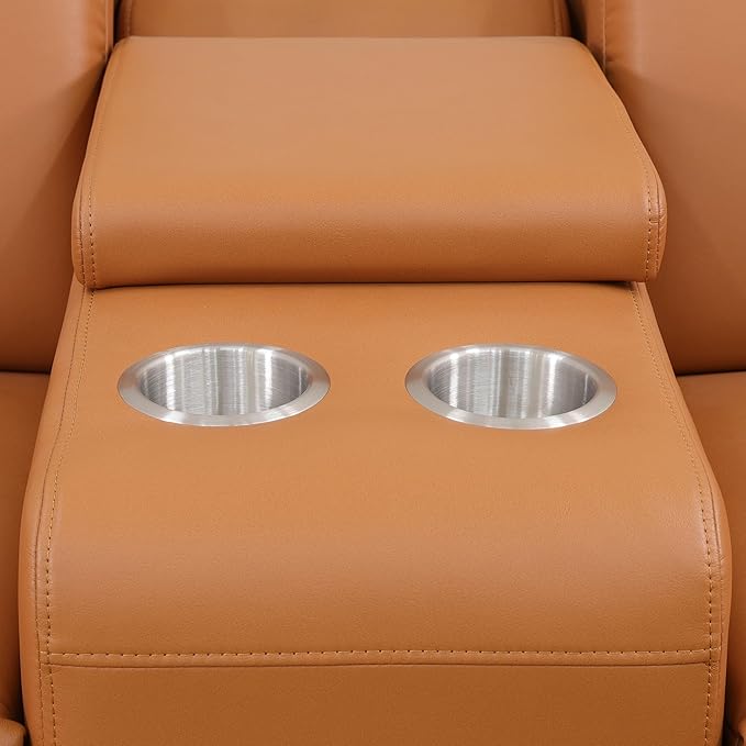 Power Reclining Sectional Sofa with Console，4 Seats Leather Sectional Couch Living Room Set L Shaped Couch with Cup Holders/USB Charging/Manual Adjustable Headrests,Ginger