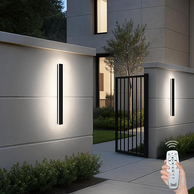 Outdoor Wall Lights, 24 Inch Long Modern Wall Sconce, Ip65 Waterproof 2700-6500K Dimmable Color Selectable Porch Lights with Remote Control Light Fixture for Outdoor