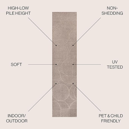 JONATHAN Y Nordby High-Low Arch Striped Indoor/Outdoor Runner Rug, 2x8, Taupe/Beige, for Patio, Backyard, Living Room, Bedroom, Office, Hose-Washable (SCN104D-28)