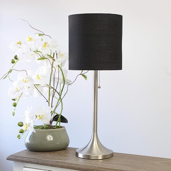 Simple Designs LT1076-BNB Tapered Fabric Drum Shade Table Lamp, Brushed Nickel and Black (Pack of 4)