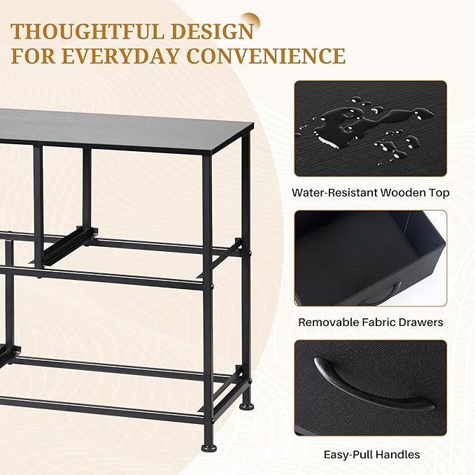 Dresser with 5 Drawers for Bedroom, Fabric Clothes Cabinet for Closet, Anti-Tip TV Stand for 45" TV, Storage Dresser with Metal Frame for Living Room, Entryway, Dorm, Black
