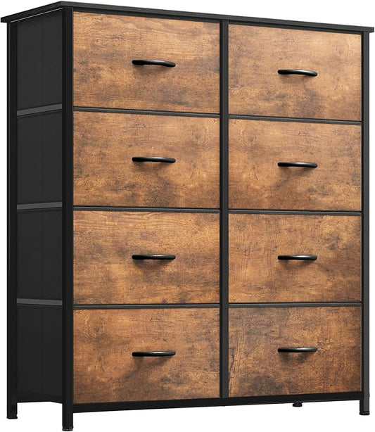 YITAHOME Fabric Dresser for Bedroom, Tall Storage 8 Drawers, Rustic Dresser & Chest of Drawers, Storage Drawer Organizer for Closet, Bedroom, Living Room