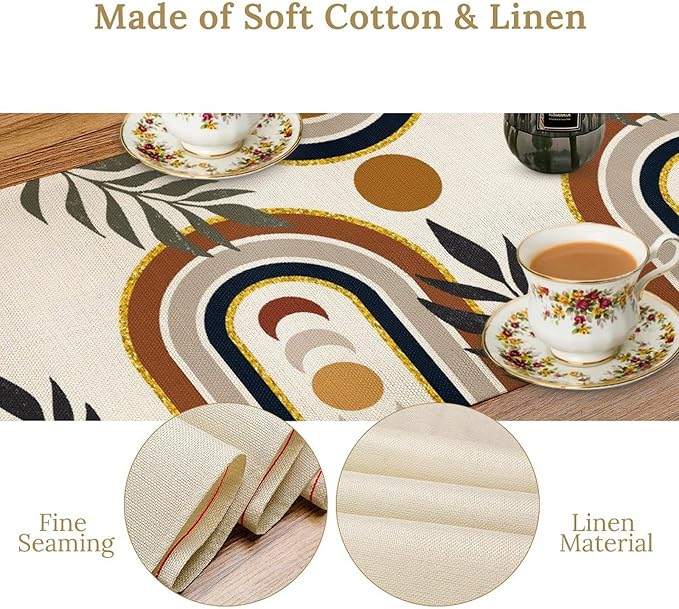 Mid Century Modern Table Runner Sun Tropical Leave Minimalistic Rainbow Boho Decor for Kitchen Party Home Dining Room Table 13x60in