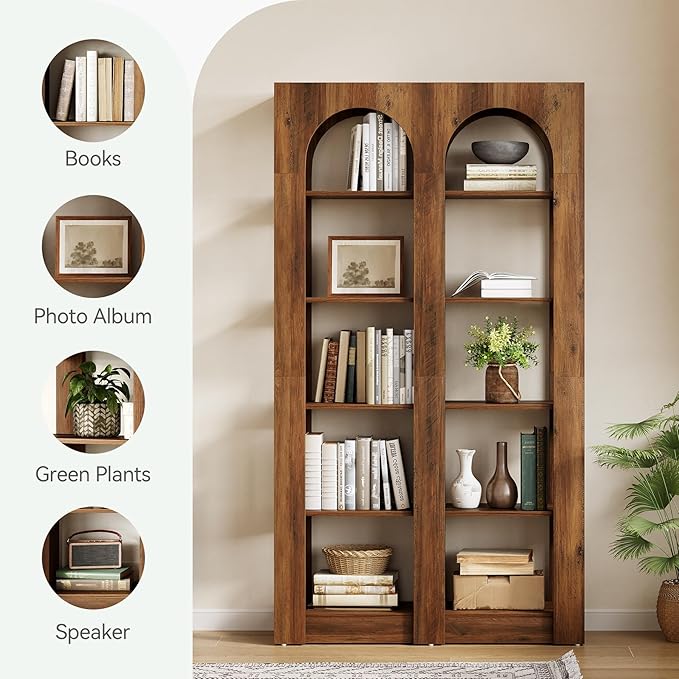 LITTLE TREE 5-Tier Wooden Bookshelves and Bookcases, Free-Standing Display Storage Shelves, 70.87 Inch Tall Furniture for Home Office, Living Room, Bed Room, Brown