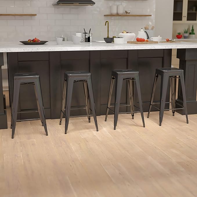 Flash Furniture Lily 30" High Metal Indoor Bar Stool in Black - Stackable Set of 4