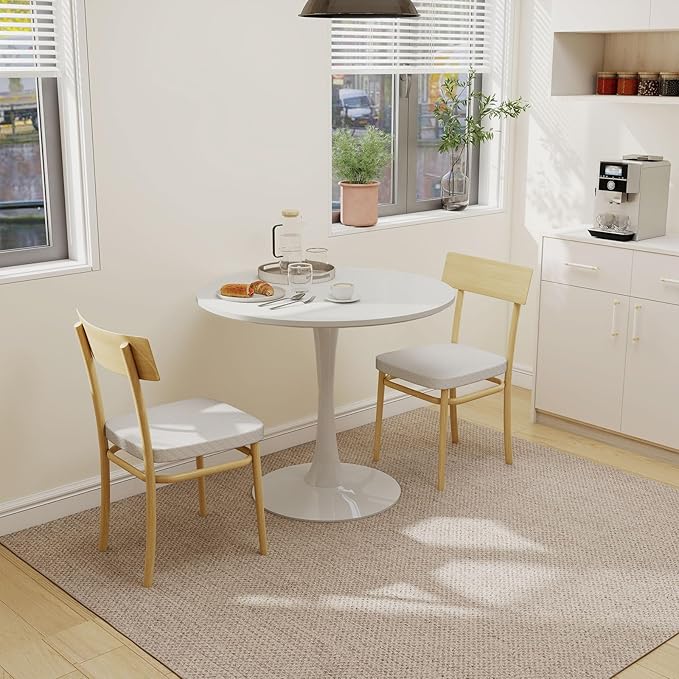 27.5 inch Small Dining Table for 2-4 People, Round Kitchen Table with Tulip Design, White Modern Table for Dining Room and Living Room, Quick and Easy Assembly (White)