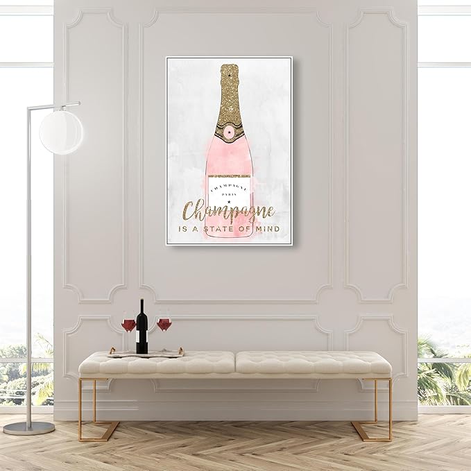 The Oliver Gal Artist Co. Drinks and Spirits Wall Art Framed Canvas Prints 'Champagne Mind Glitter' Champagne