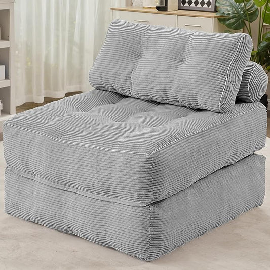 HABUTWAY Folding Sofa Bed, Convertible Sleeper Chair Bed w/Dual-Pillow & Handle, Foldable Floor Sofa Lounge w/Back Support for Living Room, Bedroom, Apartment, Office, Single, Light Grey