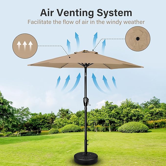 Simple Deluxe 7.5' Patio Umbrella Outdoor Table Market Yard Umbrella with 6 Sturdy Ribs for Backyard, Pool, Garden, Deck, Tan