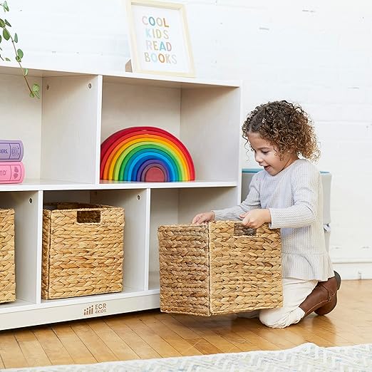 ECR4Kids 5-Compartment Mobile Storage Cabinet, Preschool, Classroom Furniture, White Wash