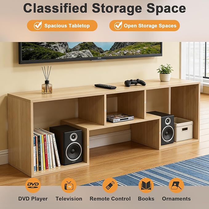 Lightdot TV Stand for TVs up to 55'', Modern Entertainment Center with Open Storage Large Capacity for Collection, Media TV Table Console for Living Room/Bedroom/Sofa Cabinet, Easy Assembly - Walnut