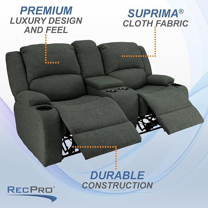 RecPro Charles Powered Double RV Wall Hugger Recliner Sofa | RV Loveseat | RV Furniture | Cloth (Fossil, 70")