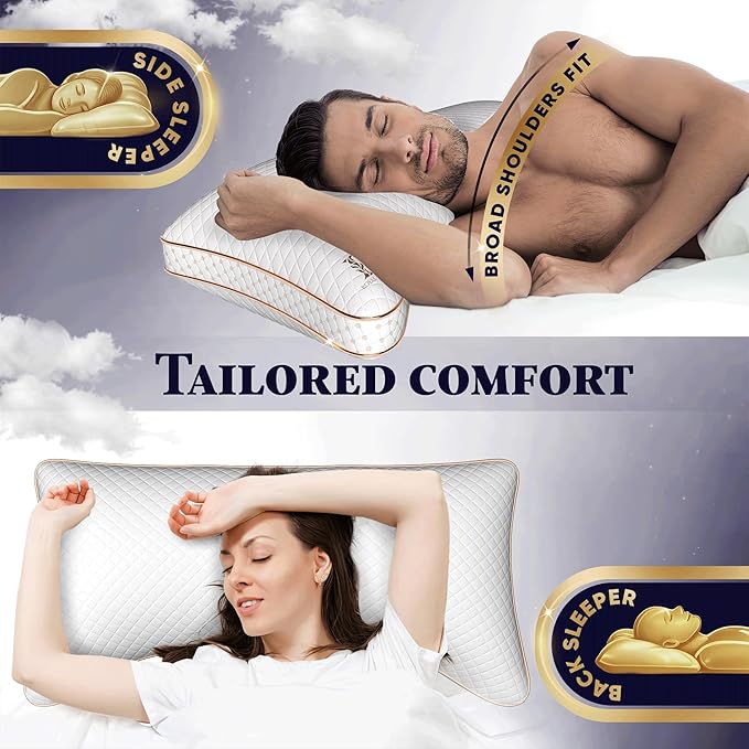 Royal Therapy Queen 2-Pack Memory Foam Pillow, Adjustable Shredded Odor-Free Cut-Out Bed Pillow for Neck & Shoulder Pain Relief, Breathable Support for Back, Stomach, Side Sleepers, BioForm