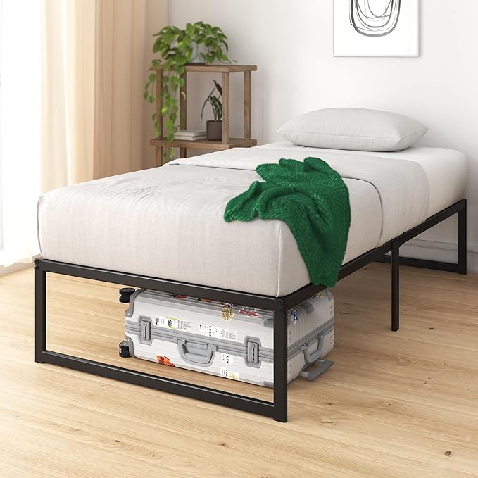 Zinus ABEL 14 Inch Platform Bed Frame, Steel Slat Support, Easy Assembly, No Box Spring Needed, Eco Friendly WonderBox(TM) Packaging, Black, Twin