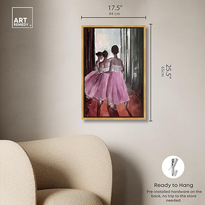 Art Remedy Little Girls Ballerinas Canvas Classic Vintage Wall Art, Gold Frame, 16" x 24"