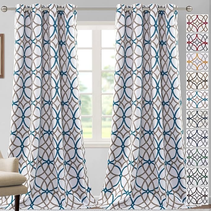 H.VERSAILTEX Blackout Curtains Printed Design 96 Inch Length 2 Panels Set Thermal Insulated Curtains for Bedroom Living Room Geometric Modern Grommet Window Drapes - Teal and Taupe