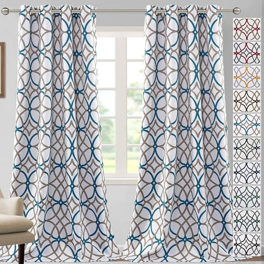 H.VERSAILTEX Blackout Curtains Printed Design 96 Inch Length 2 Panels Set Thermal Insulated Curtains for Bedroom Living Room Geometric Modern Grommet Window Drapes - Teal and Taupe