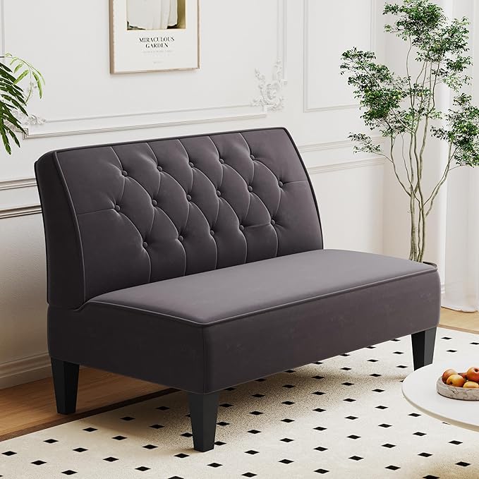 Alunaune Upholstered Loveseat Couch for Living Room, Armless Bedroom Settee Small Love Seat Sofa Tufted Button Dining Room Bench - Dark Grey