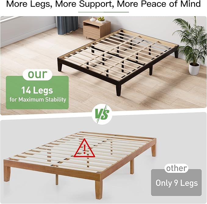 COLAMY 12 Inch Queen Size Platform Bed Frame，Sturdy Wood Bed Frame with Wood Slat Support, No Box Spring Needed, Easy Assembly（Espresso）