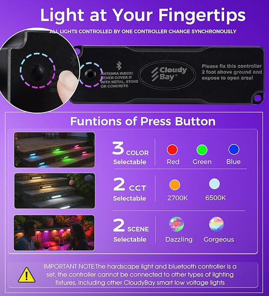 CLOUDY BAY [8 Pack] Low Voltage 7 Inch Smart Hardscape Lighting,3.5W LED Paver Light,2700-6500K,1.5W RGB Color Changing,Compatible with Alexa & Google Assistant,Hub Included,Transformer Excluded